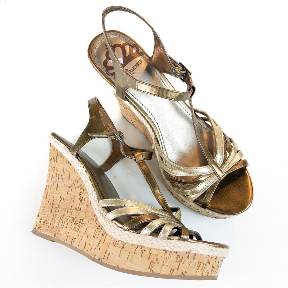 Fergalicious Metallic Cork Wedges 8.5 (#30)